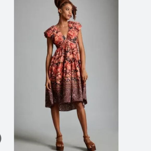 HOST PICK: Brand New BY ANTHROPOLOGIE PRINTED V-NECK BABYDOLL DRESS - Picture 3 of 12